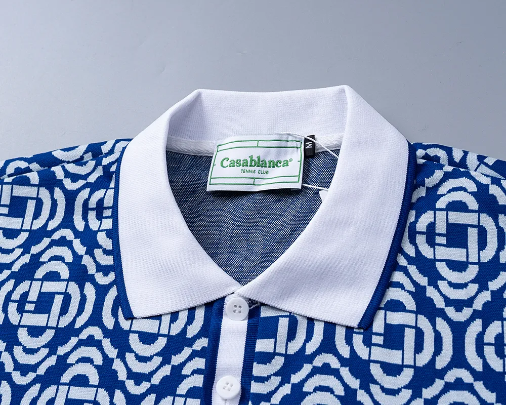 30161# 2026 spring and summer official website New Arrival lapel T-shirt, knitted jacquard fabric is handsome, the fabric is comfortable, the workmanship is rigorous, and the stitching is neat. Good upper body effect·Sizes M-3XL Blue